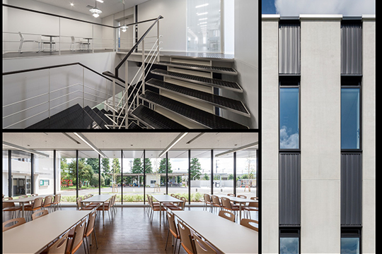 階段、食堂、異種素材を組合わせた凹凸のある外壁　©川澄・小林研二写真事務所