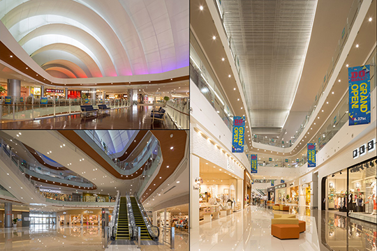 吹き抜けと一体化したフードコートを3核目とした、活気を生むモール空間　©SS名古屋