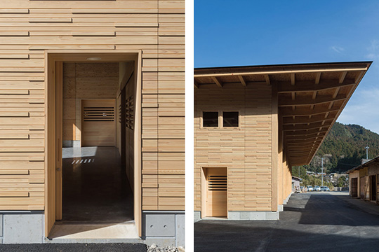 左／建物入口　右／3.6ｍの片持ち大庇　©新建築社　写真部