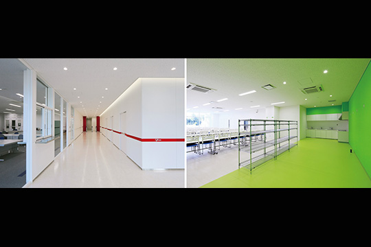 従業員　事務厚生エリア　テーマカラーを持った空間　©クドウフォト