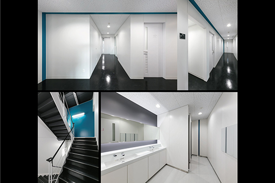 モチーフやアクセントカラーによる一体感創出（廊下/階段/便所）　©川澄・小林研二写真事務所