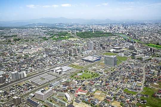 「明日」「US」「都」　あすと長町の全景　©株式会社イマジックデザイン