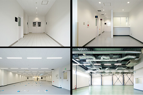 左上から時計回りに　従業員玄関・2階ホール・試作室・事務室 ©横山写真工房