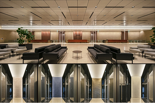 低層内観（3階オフィスロビー、3階各バンクEVホール） ©川澄・小林研二写真事務所