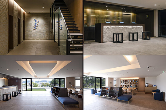 グレイッシュな色合いのエントランスホール・フロントロビー ©TEXNE・松下幸司 Time&Style