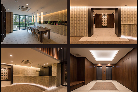 様々な内なる「杜」：ライブラリー、コンシェルジュ、EVホール ©川澄・小林研二写真事務所