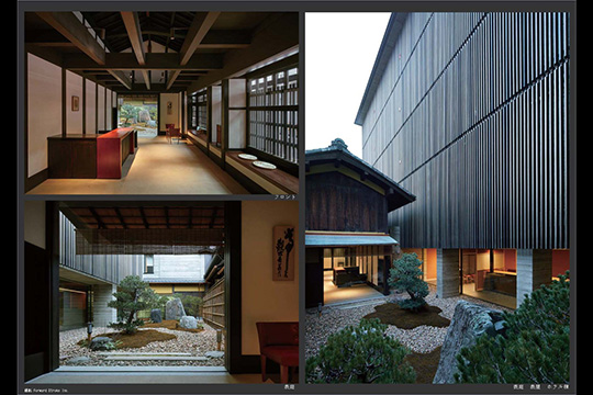 スーパー板壁による構造補強、アルミキャストと杉板型枠打放の背景としての新築棟 ©Forward Stroke Ink.